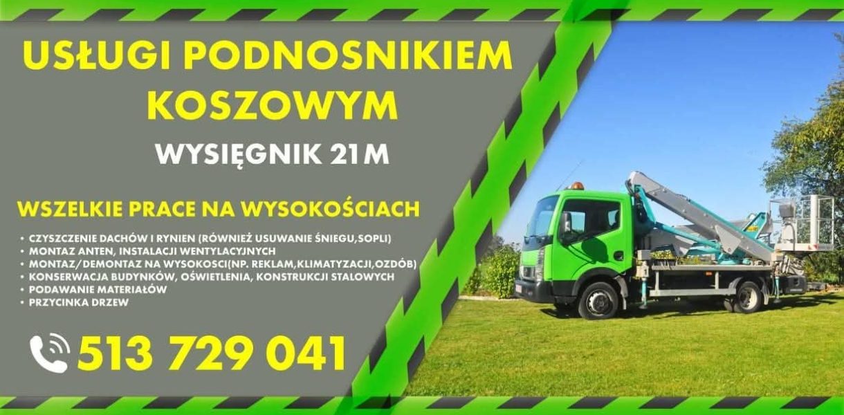 podnośnik koszowy płock, montaż oświetlenia, mycie elewacji i okien, prace ogrodowe, odśnieżanie dachów, usługi podnośnikiem koszowym, podnośnik płock