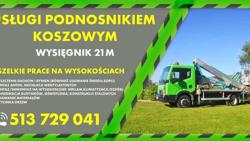 podnośnik koszowy płock, montaż oświetlenia, mycie elewacji i okien, prace ogrodowe, odśnieżanie dachów, usługi podnośnikiem koszowym, podnośnik płock